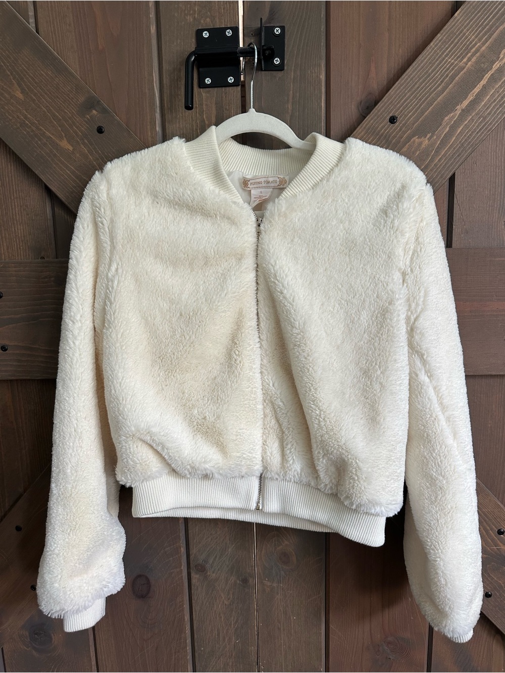 Cream Faux Fur Bomber Jacket